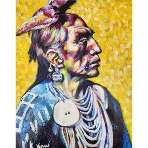 Original Acrylic painting Native American Pop Art Expressive  20" x 16" x 1.5"